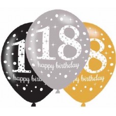 Happy 18th Birthday Gold Mix Sparkling Celebration Balloons - 11" Latex