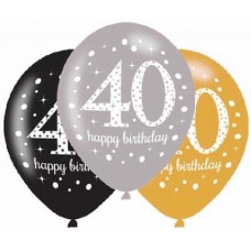 Happy 40th Birthday Gold Mix Sparkling Celebration Balloons - 11" Latex
