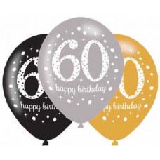 Happy 60th Birthday Gold Mix Sparkling Celebration Balloons - 11" Latex