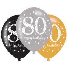Happy 80th Birthday Gold Mix Sparkling Celebration Balloons - 11" Latex