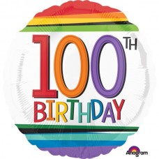 18IN RAINBOW 100TH BIRTHDAY FOIL 18IN RAINBOW 100TH BIRTHDAY FOIL