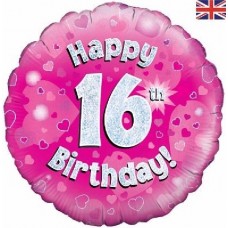 18IN 16TH B/DAY PINK HOLO FOIL 18IN 16TH B/DAY PINK HOLO FOIL