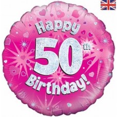 18IN 50TH B/DAY PINK HOLO FOIL 18IN 50TH B/DAY PINK HOLO FOIL