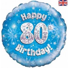 18IN 80TH B/DAY BLUE HOLO FOIL 18IN 80TH B/DAY BLUE HOLO FOIL
