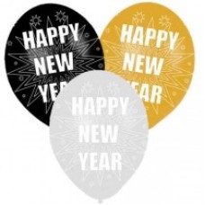 Happy New Year Silver & Black Balloons - 11" Latex
