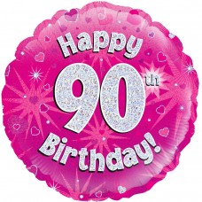 18IN 90TH BIRTHDAY PINK FOIL BALLOON 18IN 90TH BIRTHDAY PINK FOIL BALLOON