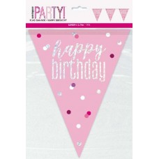 pink glitz Happy Birthday flag banner