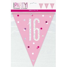  pink glitz Happy 16th Birthday flag banner.