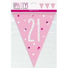 pink glitz Happy 21st Birthday flag banner