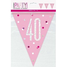 pink glitz Happy 40th Birthday flag banner