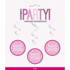 Pink Birthday Glitz Hanging Swirls - 80cm