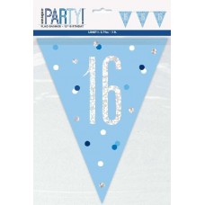 blue glitz Happy 16th Birthday flag banner