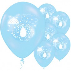 Umbrellaphants Blue Baby Shower Balloons - 12" Latex