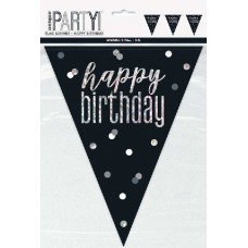 black glitz Happy Birthday flag banner