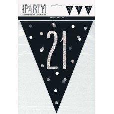black glitz Happy 21st Birthday flag banner.
