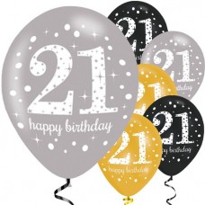 Happy 21st Birthday Gold Mix Sparkling Celebration Balloons - 11" Latex