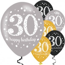 Sparkling Celebration Gold Mix 30th Birthday Balloons - 11" Latex