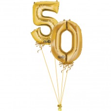 Age 50 Gold Foil Balloons With Helium, 