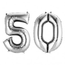 Age 50 Silver Foil Balloons With Helium, 