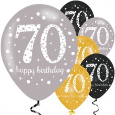 Happy 70th Birthday Gold Mix Sparkling Celebration Balloons - 11" Latex